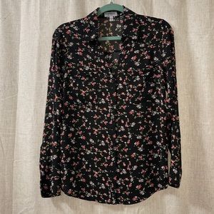 Express long sleeve blouse, black with flowers, size medium